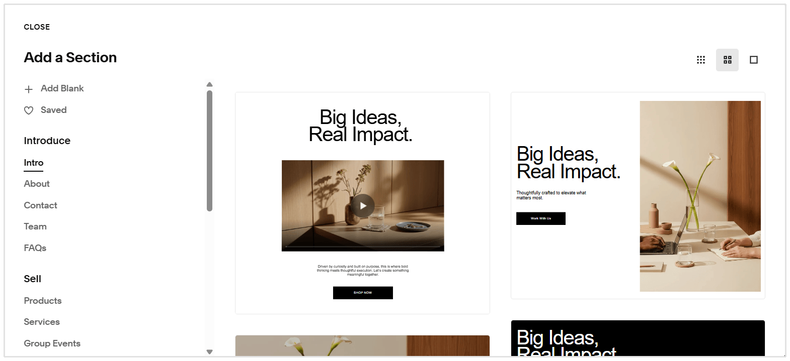 Section Options Squarespace